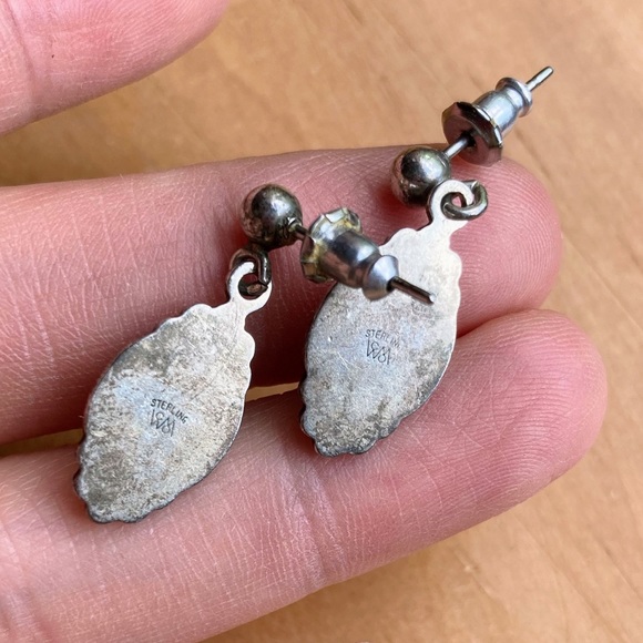 Vintage WM Wheeler Native American Navojo Sterling Silver Inlay Earring - Picture 12 of 13